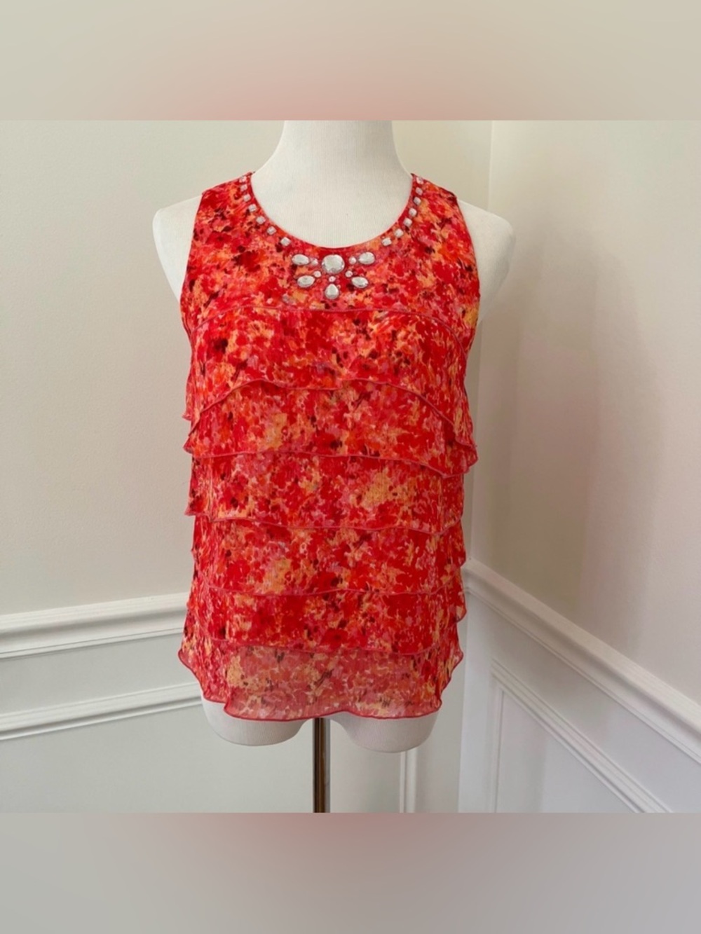 Josephine Studio Petite Sleeveless Ruffle Top Pink Orange Size PS
